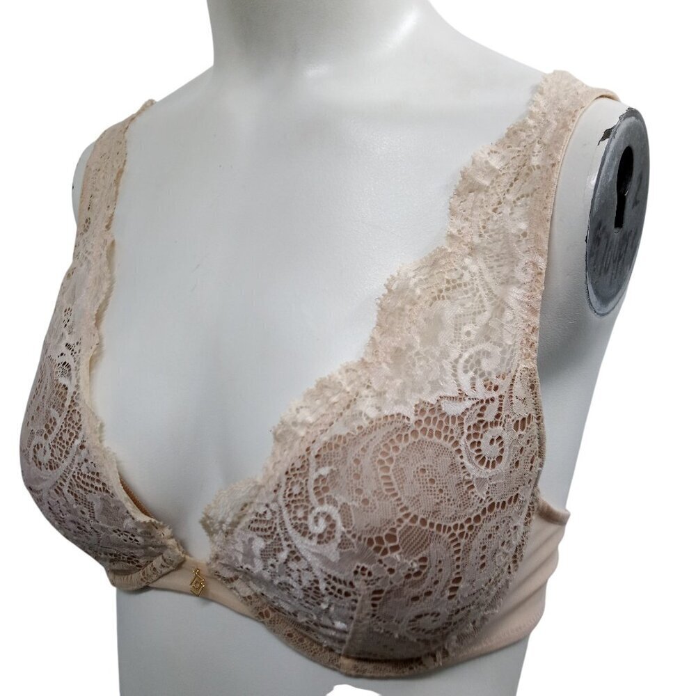 Third Love 24/7 Lace Contour Plunge Bra Size 32C 1/2 Beige Adjustable Underwire